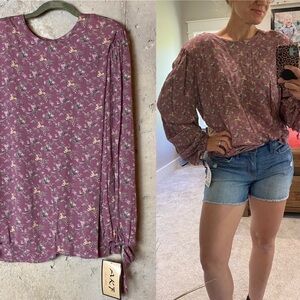 Vintage AKF purple ditzy floral blouse long sleeve